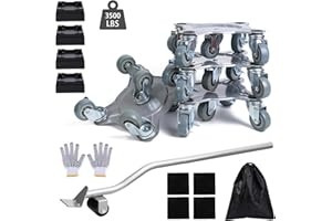 LOYAL TIGER Furniture Dolly,Quadrangular Furniture Mover Pro Set,Furniture Lifter with 5 360° Rotatable Rubber Universal Wheels，Carbon Steel Panel Furniture Movers，Maximum Load 3500LBS.(7.87*7.87in)