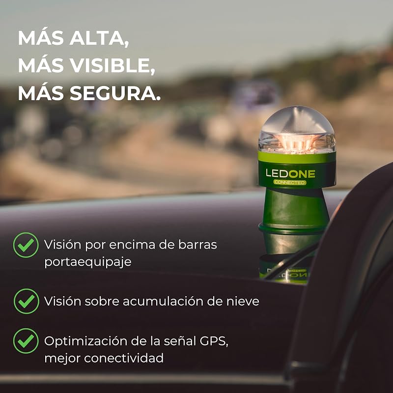 LEDONE - Baliza v16 Homologada DGT con Geolocalizador, Luz Emergencia Coche V16 Homologado DGT - eSIM y Datos Hasta 2038, Visibilidad 1km 360º - Fabricada en España