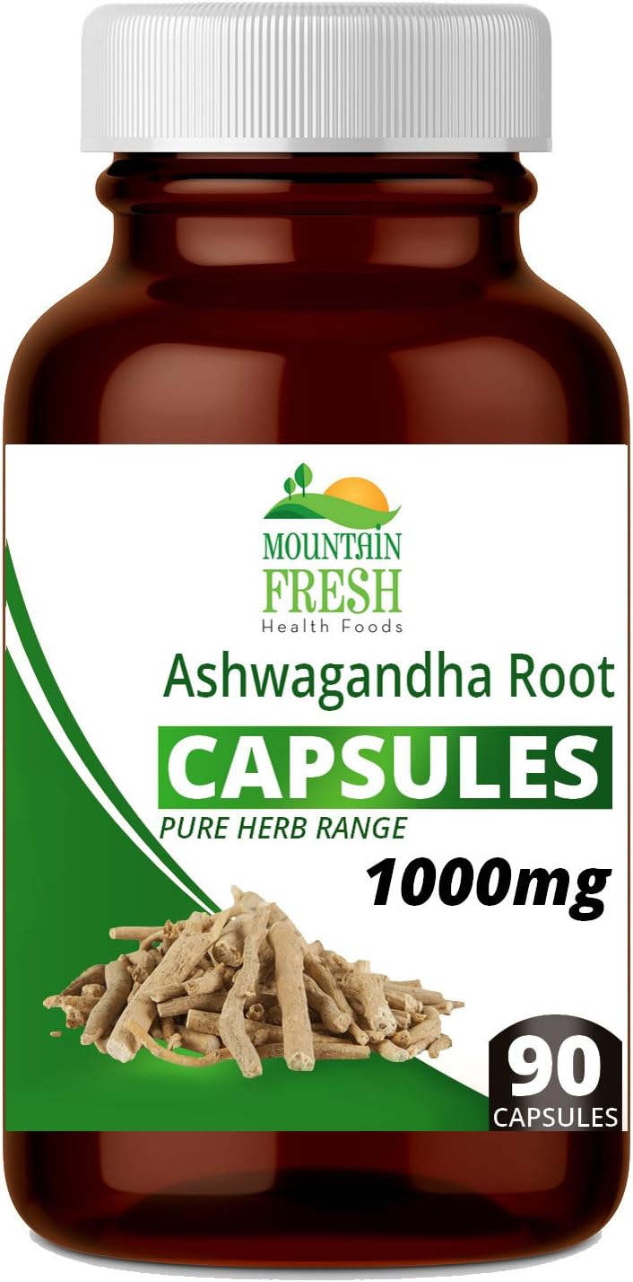 Mountain Fresh Ashwagandha Root Withania Somnifera Pure Herb Capsules, 1000 mg, 90-Count