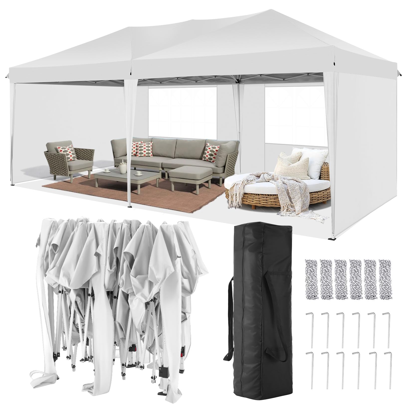 TOOLUCK Canopy 10x20 Pop Up Canopy Tent with 4