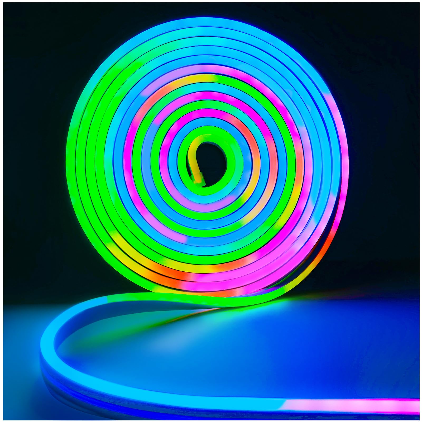Tesfish 12V WS2811 Neon LED Strip Lights, RGB LED Pixel Strip 5 Meters Flexible IP65 Waterproof Tape Full Color Individually Addressable Smart Light Strip for DIY Advertising Decoration