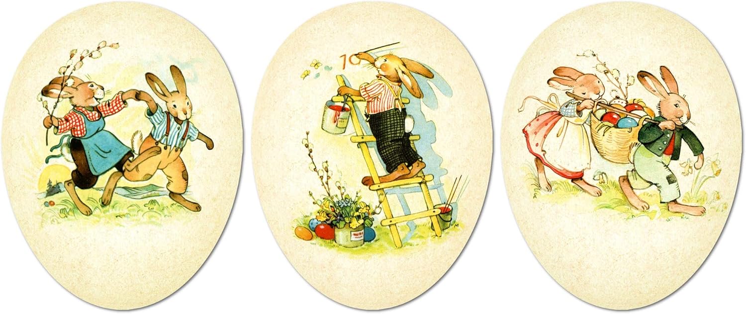 Easter Eggs for Easter Basket Stuffers Easter Egg Hunt, Country Bunny Easter Decor, Fillable Paper Mache Easter Eggs, Easter Gifts 3.5 Inches Set of 3
