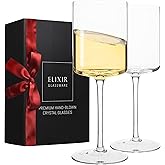 Crystal Wine Glasses, Modern & Elegant Square Glass Set of 2, Large Red Wine or White Wine Glass - Unique Gift for Women, Men, Wedding, Anniversary - 14oz