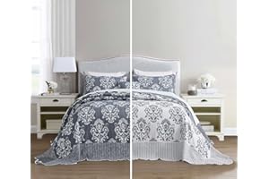 HZ & HY Oversized King Bedspread 138x122 Extra Wide, Jacquard Matelasse Damask Pattern Design, Lightweight, Reversible, 5 Piece, 100% Microfiber, California/Alaskan King, Dark Blue