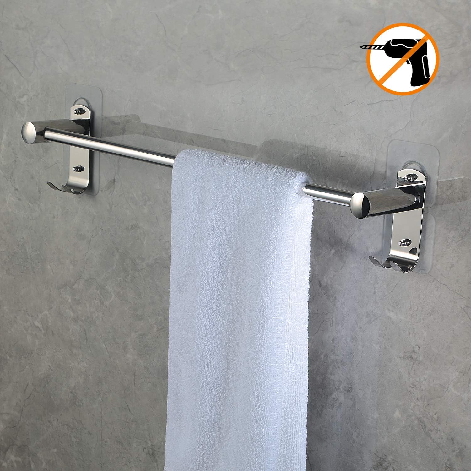 CHOELF 50 CM Towel Rail Wall Mounted with Wall Hooks, 8kg Max Self