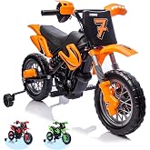 12V Kids Electric Motorcycle, 2x25W Ride-On w/Safety Training Wheels