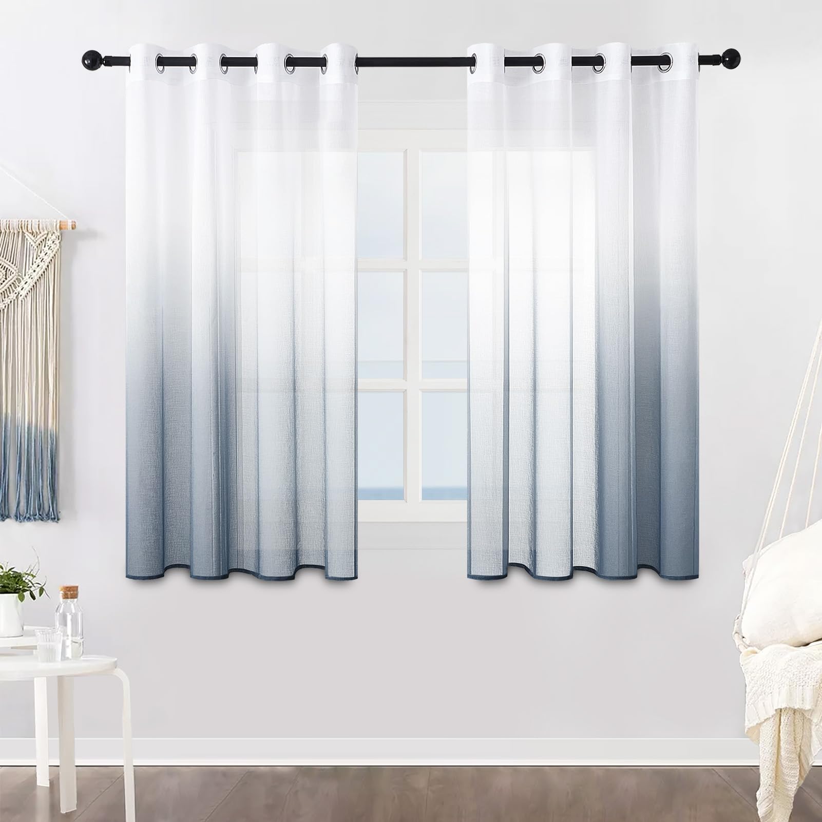 MRTREES Voile Curtain 69 Inch Drop 2 Panels Grey and White Faux Linen Gradient Voile Curtains Eyelet for Living Room Kids Bedroom Patio Door 55x69 Inch Drop Short Curtains 140x175cm — image 1