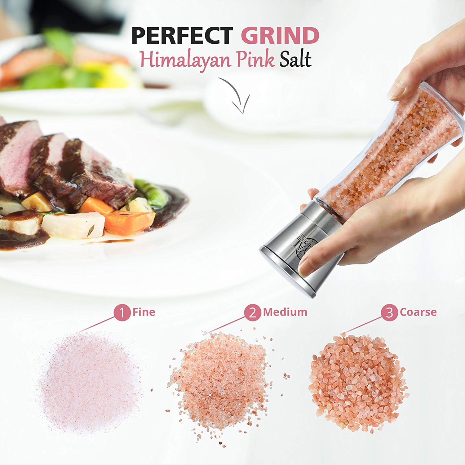 Himalayan Pink Salt 5 lbs Coarse Grain Bulk Bag - Hymalain Pure Gourmet Crystals - Himilian 100% Natural - Contains 84 Minerals -Suitable for Body Bath Scrubs Table Salt Grinder & Salt Mills - Kosher : Grocery & Gourmet Food