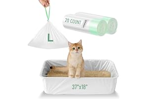 ZOMISIA Cat Litter Box Liners Large - 20 Count 37" x 18" Jumbo Litter Bags with Drawstring, Extra Thick Kitty Litter Pan Liners Tear Resistant Heavy Duty, Easy Clean up for Litter Tray, Unscented