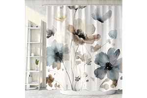 Shower Curtain, Boho Floral Shower Curtains, Watercolor Shower Curtains Set for Bathroom Decoration with Hooks 72 X 72 inch