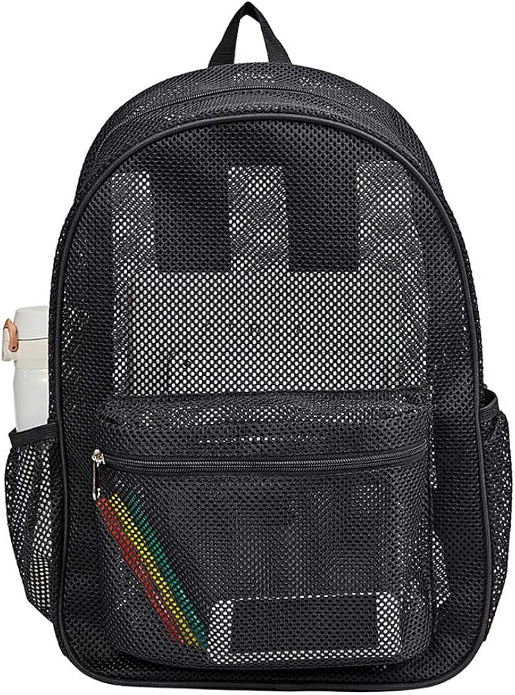 Heavy Duty Semi-Transparent Mesh Backpack, See Through College Student Backpack with Padded Shoulder Straps for Commuting, Swimming, Travel, Beach, Outdoor Sports