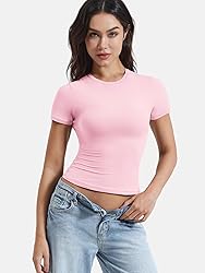 YEOREO Women Fitted Workout Tops Short Sleeve