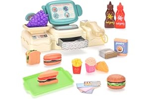 Toy Cash Register for Kids, Pretend Play Supermarket Playset with Lights & Sounds, Play Store Kids Preschool Gift for Boys an