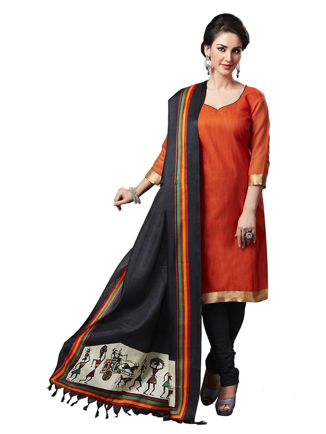applecreation women's bhagalpuri silk dupatta, free size (black, dup3018_1)