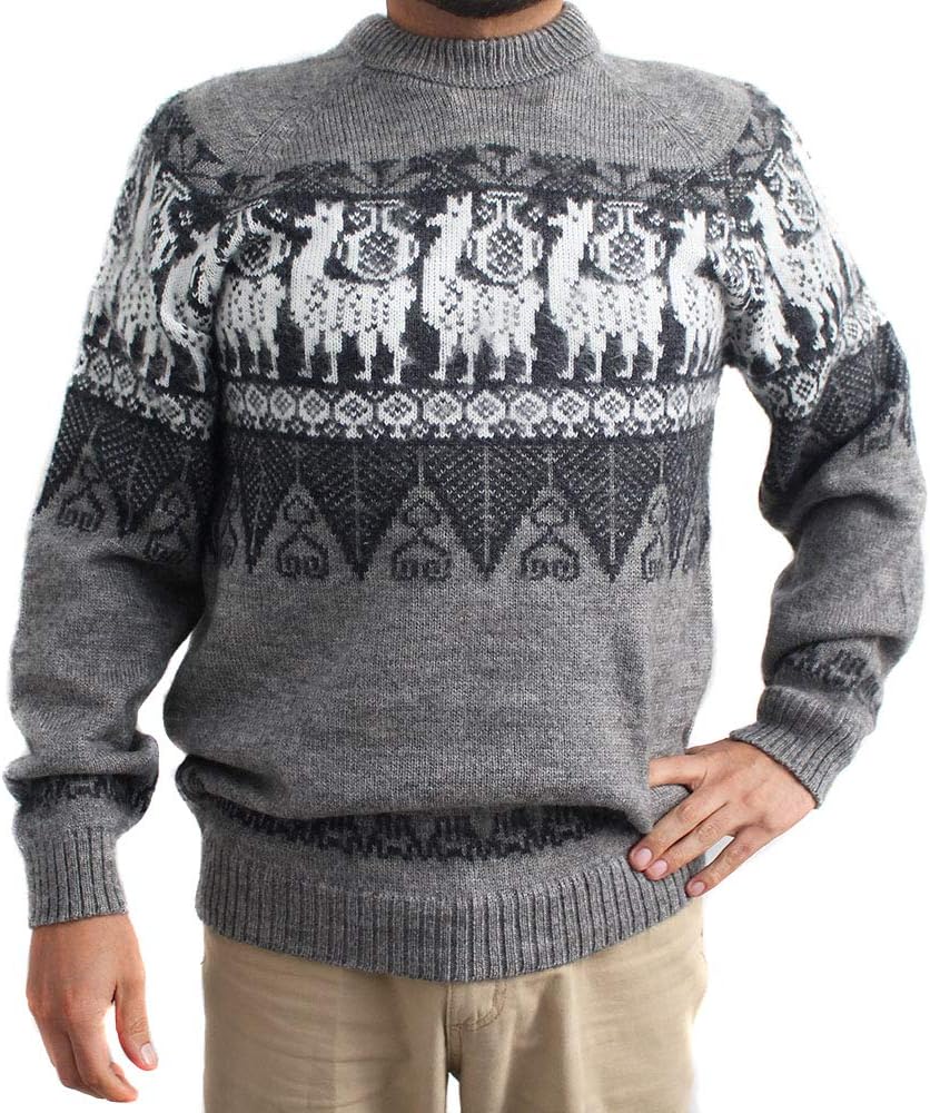 Sweater Crew Neck Llamas INCA Made in Peru Large