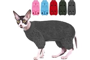 SUNFURA Sphynx Hairless Cat Sweater, Full Body Warm Fleece Sweaters with Sleeves for Cats, Soft Turtleneck Cat Clothes, Cozy Pullover Pajamas for Hairless Cats Devon, Donskoy & Small Dogs, Grey L
