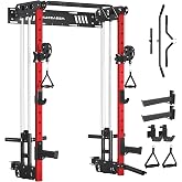 Power Cage, Squat Rack Home Gym, 2000LBs Capacity Wall Mounted Power Rack with Dual Crossover System, Includes 16 attachments for Home Gym