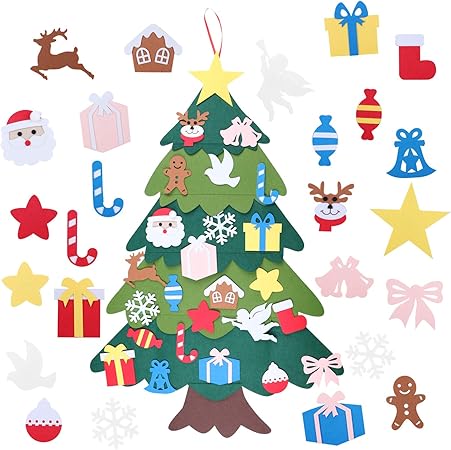 Amazon 子供用フェルトクリスマスツリー Diyフェルトクリスマスツリーセット オーナメント付き 壁掛けクリスマスツリー クリスマスオーナメント パーティー用品 パーティーグッズ おもちゃ