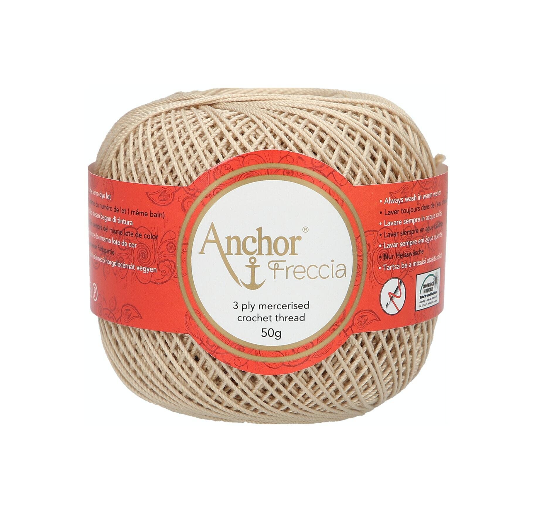 Anchor Freccia 6 Gauge 100% Cotton Crochet Yarn, Cotton, 00286 Beige, 6,6cm x 6,6cm x 6,6cm