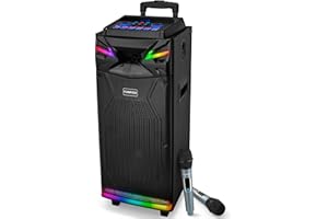 GEYGUY FTSK210-1 Dual 10-inch DSP Bluetooth Karaoke Machine with 2 Wireless Mics for Adults, PA System, LED Lights/FM/USB-C, Perfect for Parties and Unforgettable Nights