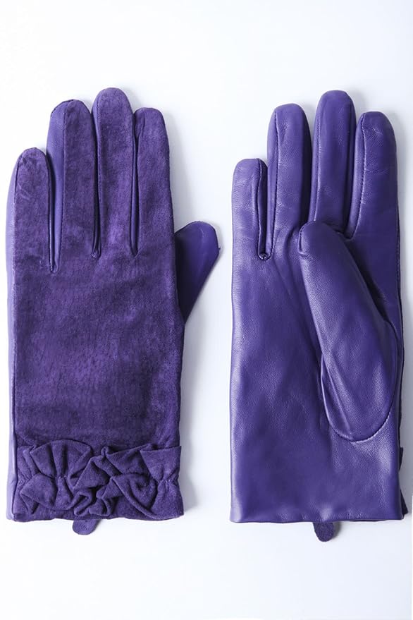 Purple suede & leather gloves with ruffle detail Amazon.co.uk Clothing