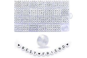 Iooleem Letter Beads, 1350pcs 4x7 Round Alphabet Beads, Beads for Jewelry Making, Beads for Bracelets Making.(White & Heart).