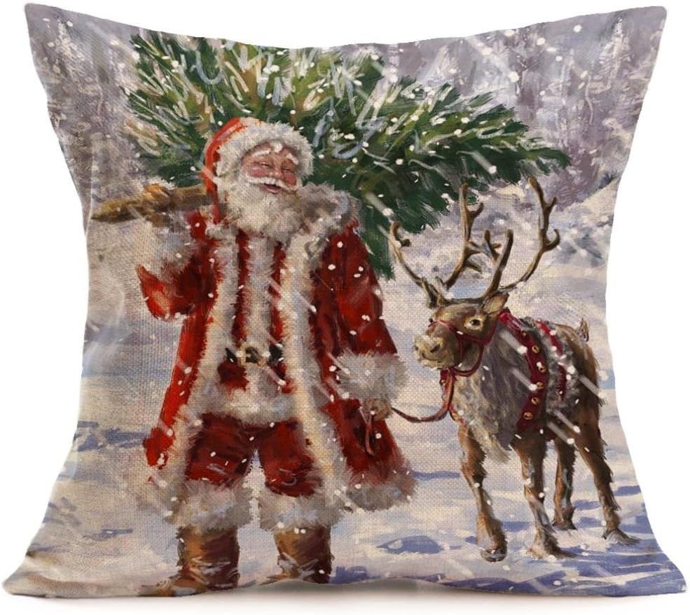 MEIbax Christmas Pillow case, Merry Christmas Linen Santa Pillow Cases Sofa Cushion Cover Home Decoration Specifications: (H)