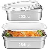 Tiangrid 2pcs Large Stainless Steel Marinating Containers with Lids, Food Storage Containers for Refrigerator, Leak-proof & Stackable for Meal Prep,Turkey, Meat, Bacon(284oz/8.4l + 203oz/6l)