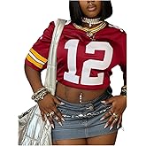 SOLY HUX Women's Plus Size Y2k Jersey Shirt Number Graphic Tees Crop Tops Crew Neck Half Sleeve Summer T Shirt