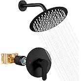 Heyalan Shower Faucet Set with Valve Kit,8 Inch Bathroom Rainfall Shower Head and Handle Set System Trim Kit,Female Thread Valve Single Function,Matte Black