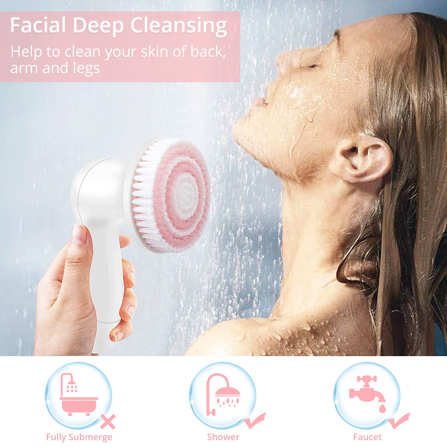 Facial Cleansing Brush Electric Waterproof - Guzon Face Brush for Shower, Deep Cleansing and Gentle Exfoliating, Skin Spin Brush for Face, Facial Cleanser Brush with 5 Brush Heads, Battery Operated: Beauty