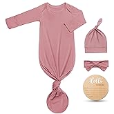 Hello World Newborn Outfit Knotted Gown 0-3 Months, Baby Girl Boy Coming Home Sleeper with Sign