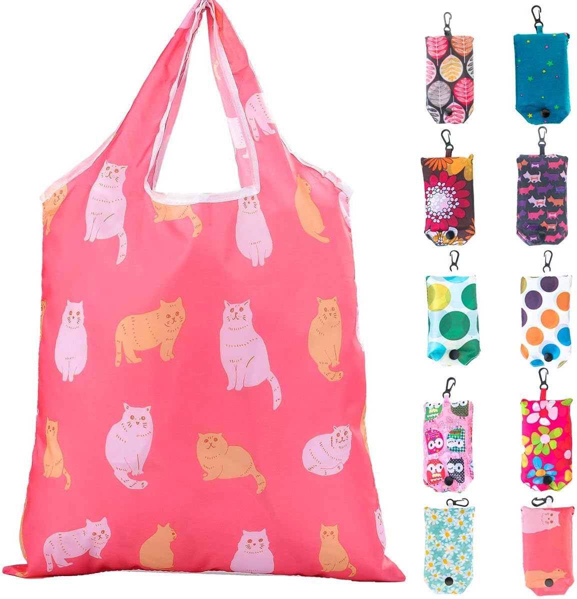 Reusable Shopping Bags Foldable Washable Lightweight Ripstop Polyester