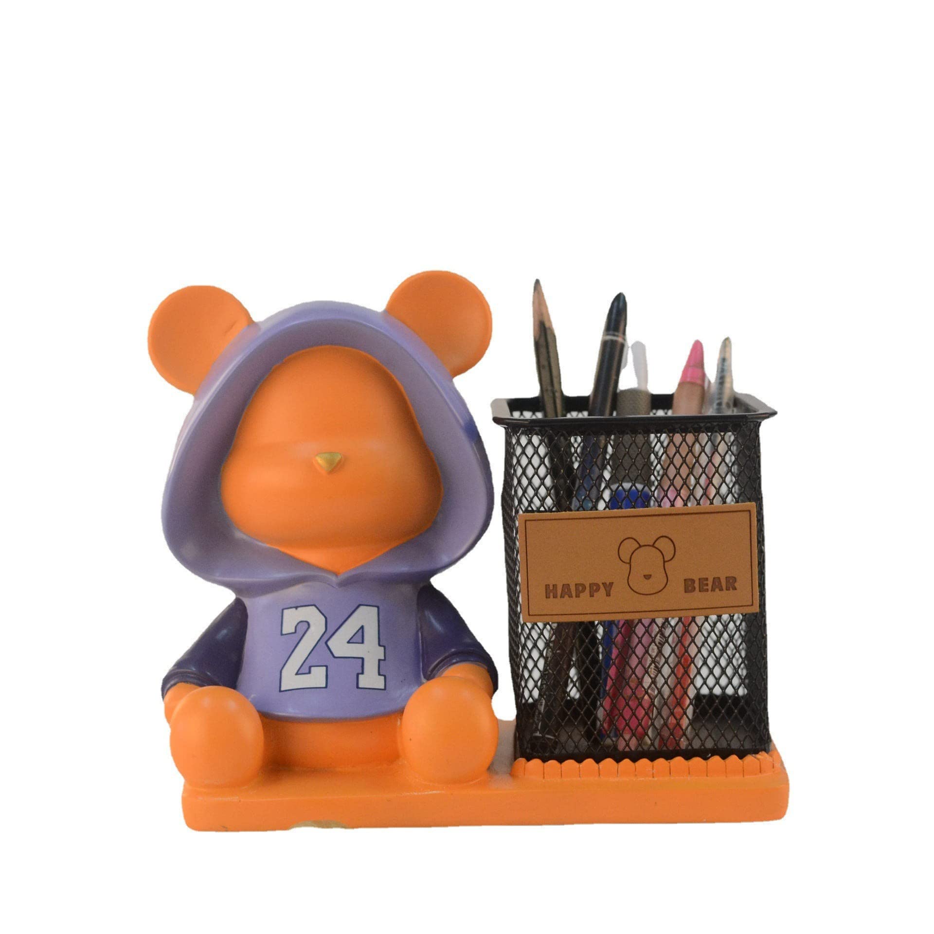 Hosoncovy 2 in 1 Cartoon Bear Piggy Bank Pen Holder Money Box Coin Bank Pencil Holder Desk Pen Holder Pen Organizer (Orange)