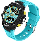 Men's Colorful Watches Sports Outdoor Waterproof Big Face Watch for Men with LED Alarm Date Dual Dial Time Stopwatch