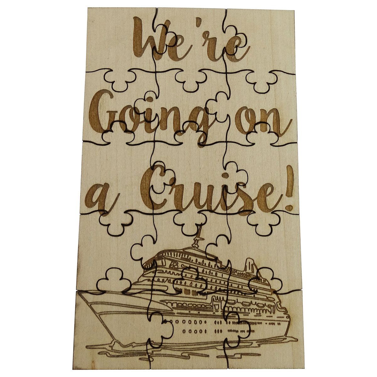 We're Going On A Cruise - 15 Piece Basswood Jigsaw Puzzle, 6" x 3.5" Surprise Vacation Reveal — image 1