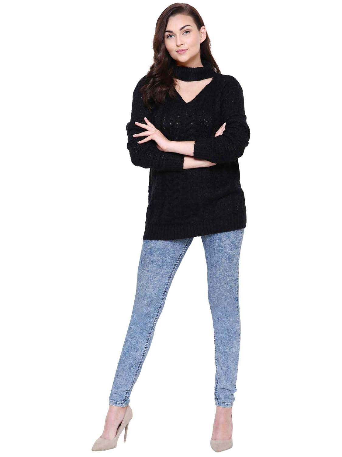 mansicollections black chunky knit choker sweater for women