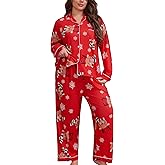 Pajamigols Christmas Pajamas for Women Set 2 Piece Plus Size Pj Cute Xmas lounge Sets Long Sleeve Button Down Sleepwear