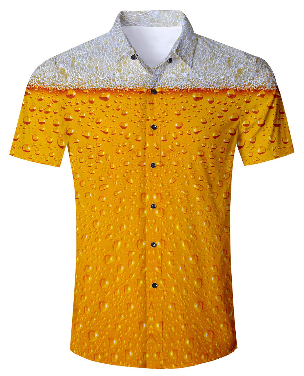 RAISEVERN Men Regular Fit 3D Beer Drop Printed STAG Short Sleeves Button Down Hawaiian Shirts Aloha Yellow