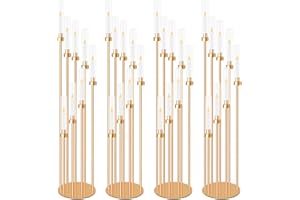 Dyncan [4 Sets] 54" Floor Candelabra, 8 Arms Metal Candle Holders Candlestick Centerpiece with Acrylic Lampshade for Electronic Candle, Table Candle Stand for Valentine Party Wedding Home Decoration