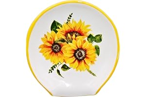 WOOBUD Sunflower Kitchen Decor - Sunflower Spoon Rest, Ceramic Spoon Rest for Stove Top, Large Spoon Rest for Kitchen Counter Decor, Farmhouse Cute Utensil Holder Spoon Holder - Sunflower July 4th Gifts