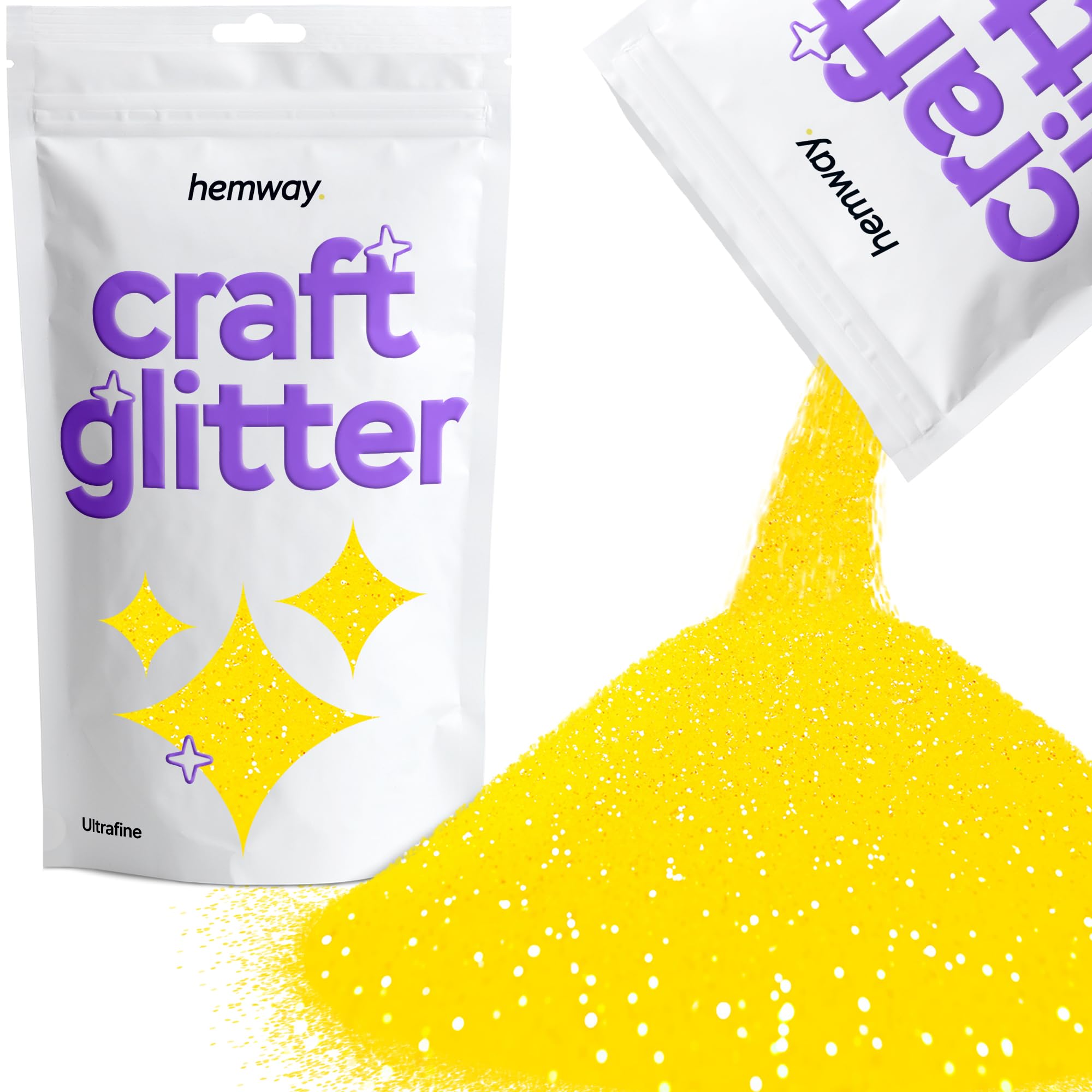 Hemway Craft Glitter Fluorescent UV Neon Yellow 100g Ultrafine Glitter for Crafts, Resin, Cosmetic, Nail, Face, Body, Festival, Tumblers, Art, Candle, Crafting