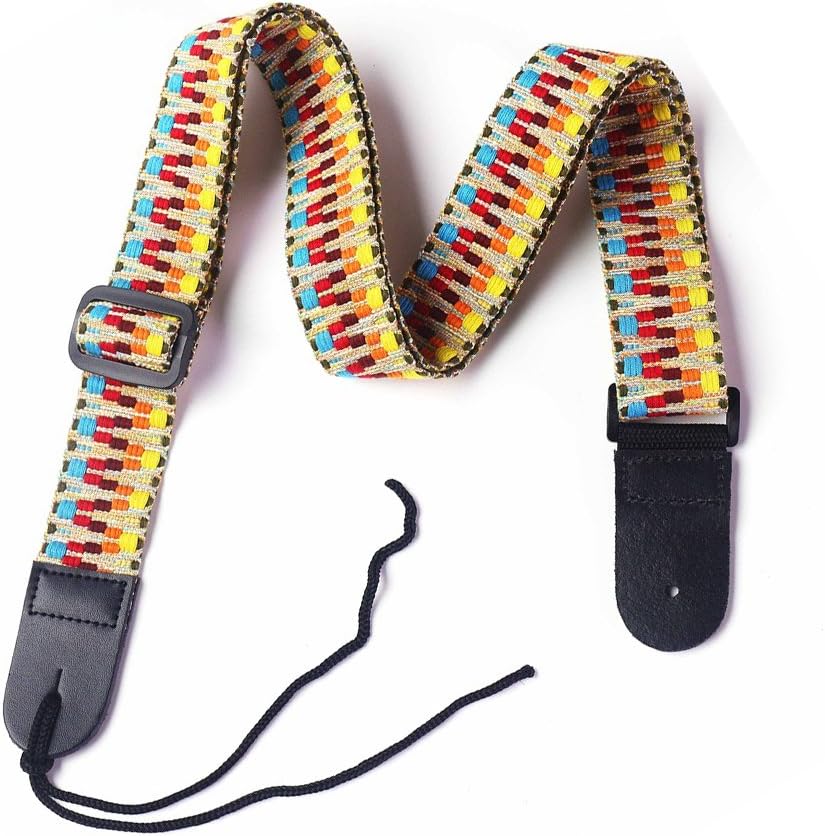 VIVICTORY GCS-02 Hootenanny Style Guitar Straps Retro Braided Style 100% Cotton Genuine Leather Adjustable length