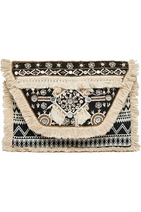 black and cream clutch bag