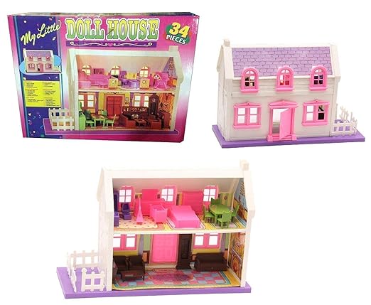 Shreeji Retails Doll House with Master Bedroom, Dining Room, Living Room, Bath Room, Infant Room, 34 Pieces