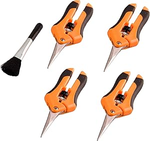 Greensadi 4-Pack Trimming Scissors with Precision Tip Stainless Steel Blades Comes with Brush - 4 Straight Blade Pruning Shears/Herb Scissors for General and Hydroponic Gardening