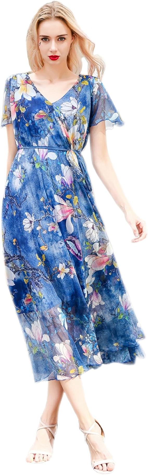 Medeshe 2018 V Neck Lightweight Floral Bridesmaid Maxi