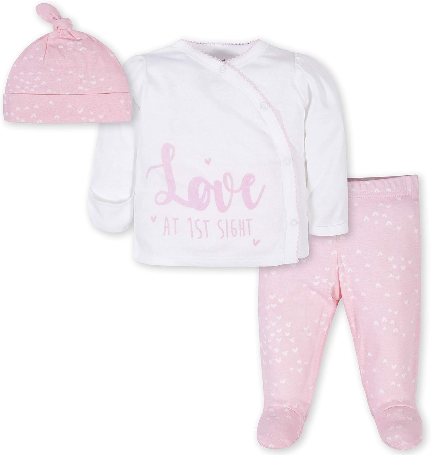 Gerber Baby Girls' 3-Piece Shirt, Footed Pant and Cap Set