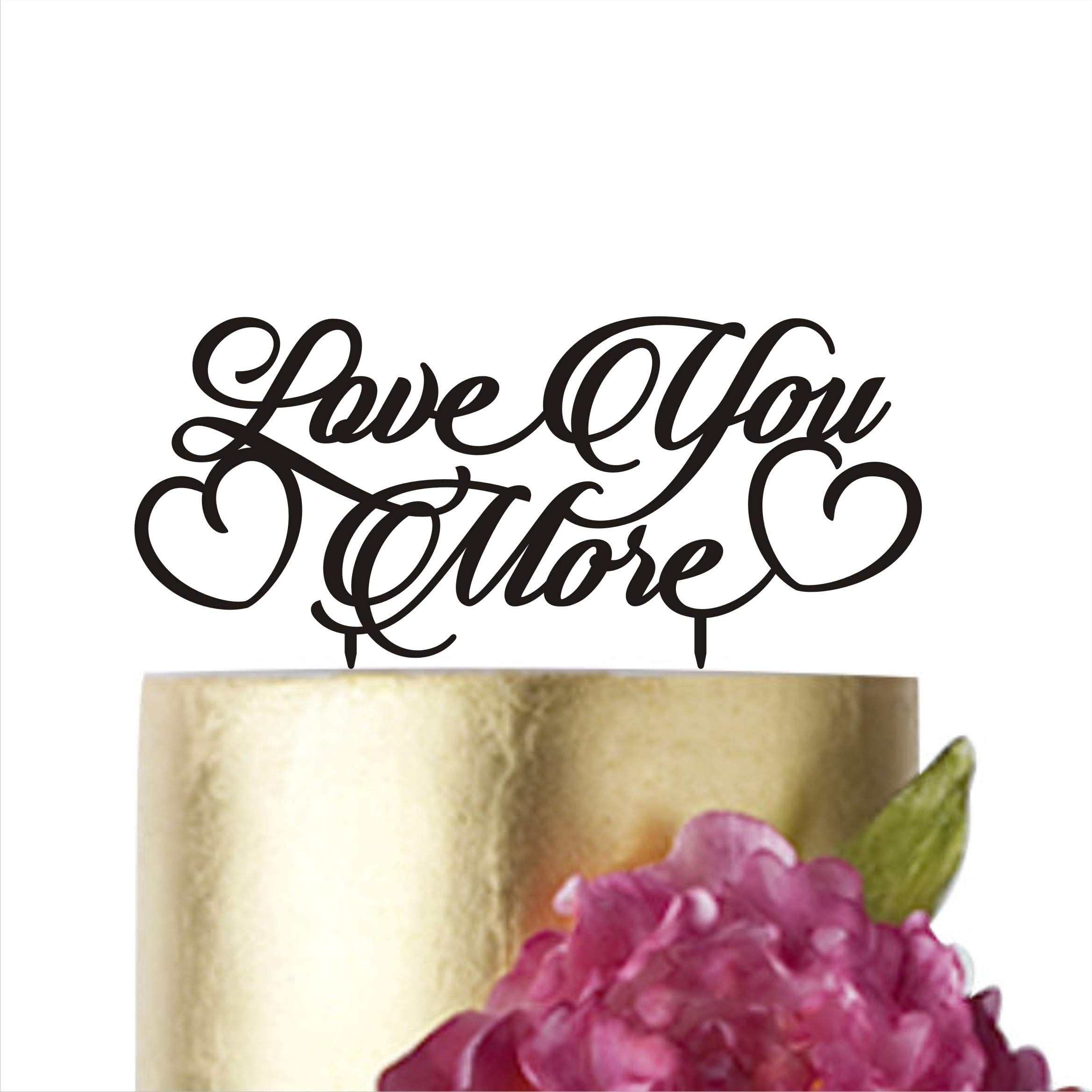 HappyPlywood Love you More Wedding Cake Topper Cake Decorations for Valentine's Day Decor (width 6", gold)