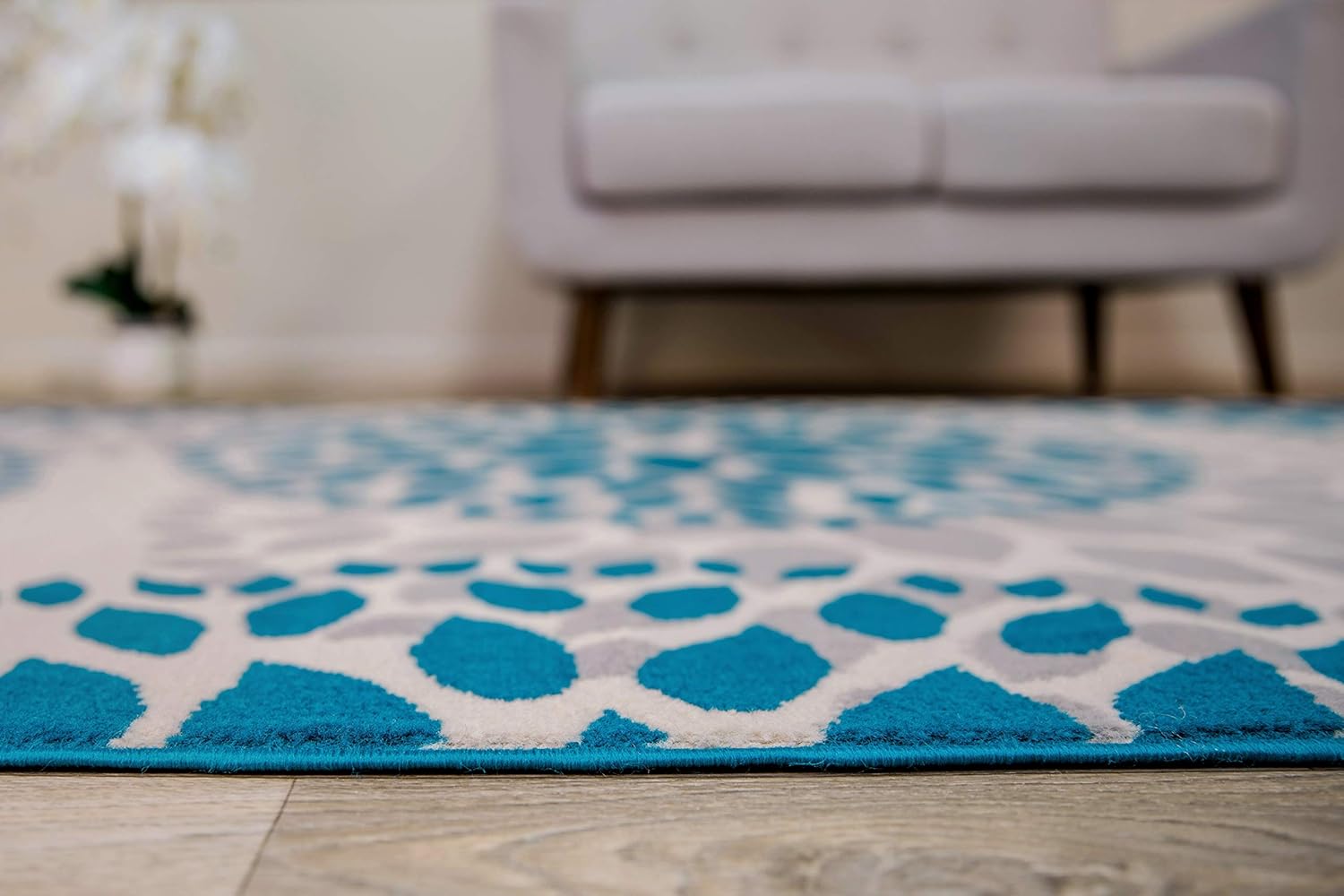 Modern Floral Circles Design Area Rugs 5' X 7' Blue: Furniture & Decor